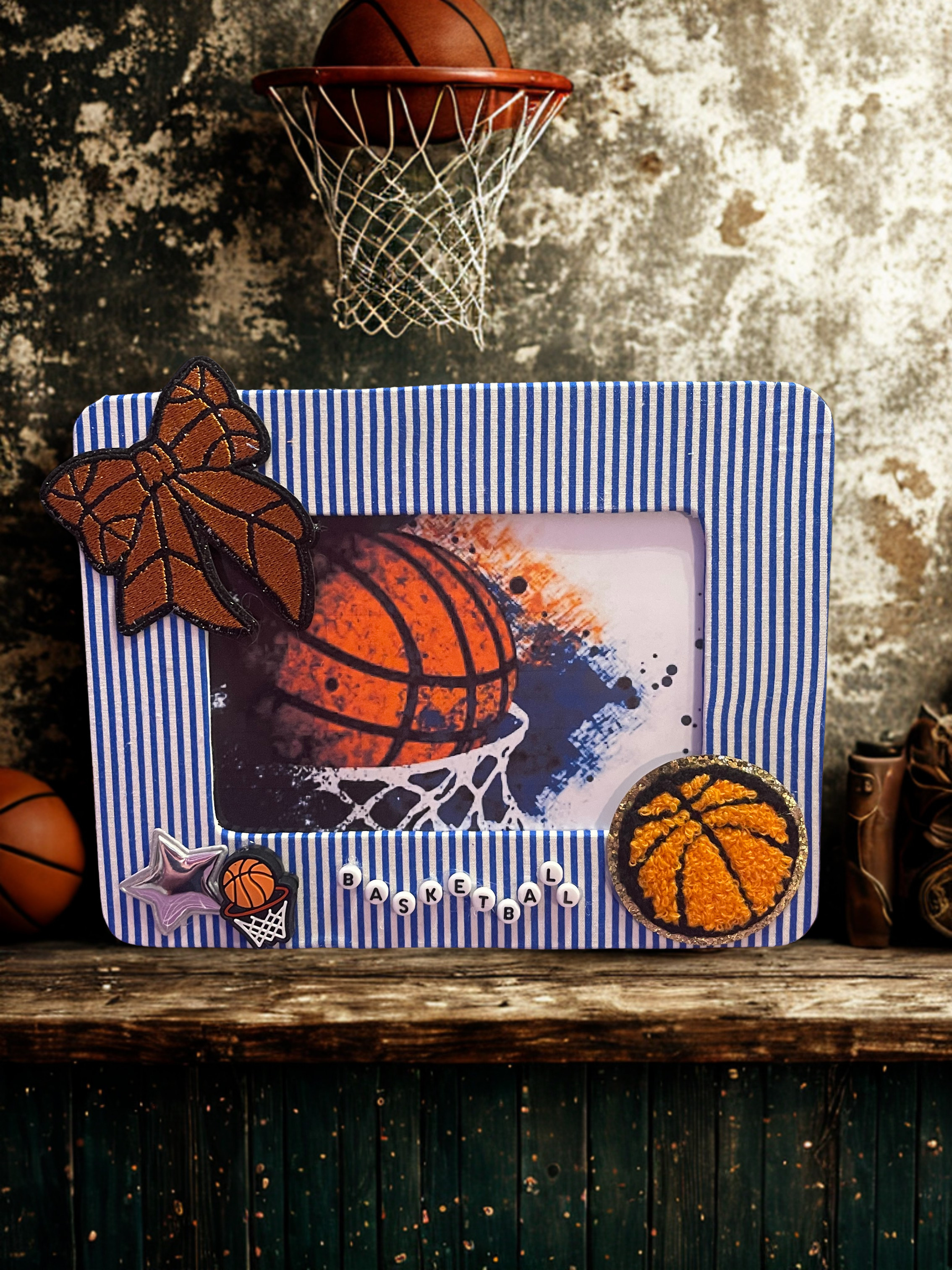 Embellished Sports Photo Frame - Handmade Fabric & Bead Decorated Wood Frame, 4x6 Photo, Sports Fan Gift
