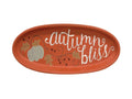 Autumn Bliss oval tray displayed on mantel with white pumpkins and orange bittersweet branches