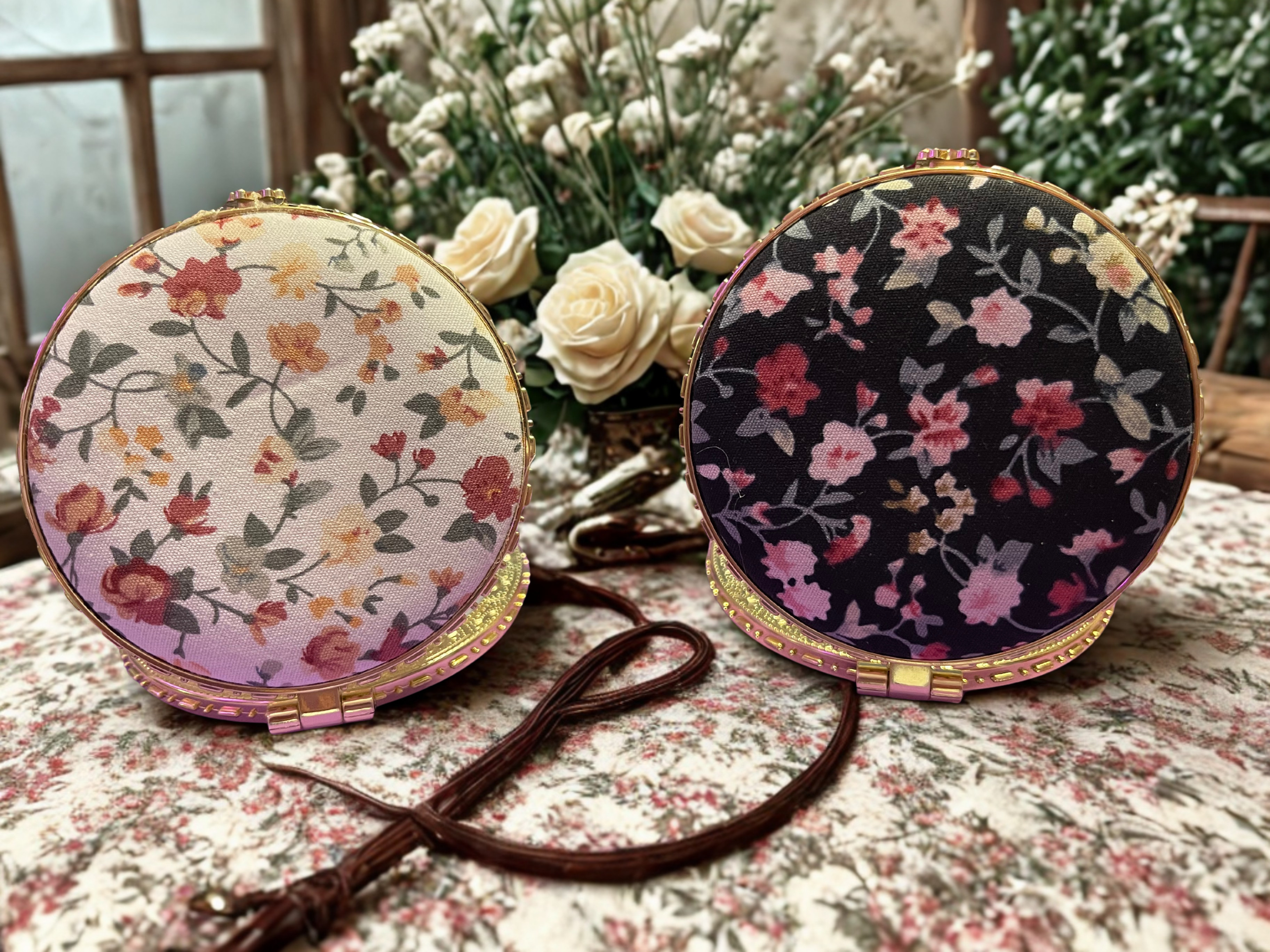 Floral Compact Make-up Mirrors – Portable Retro Foldable Mirror