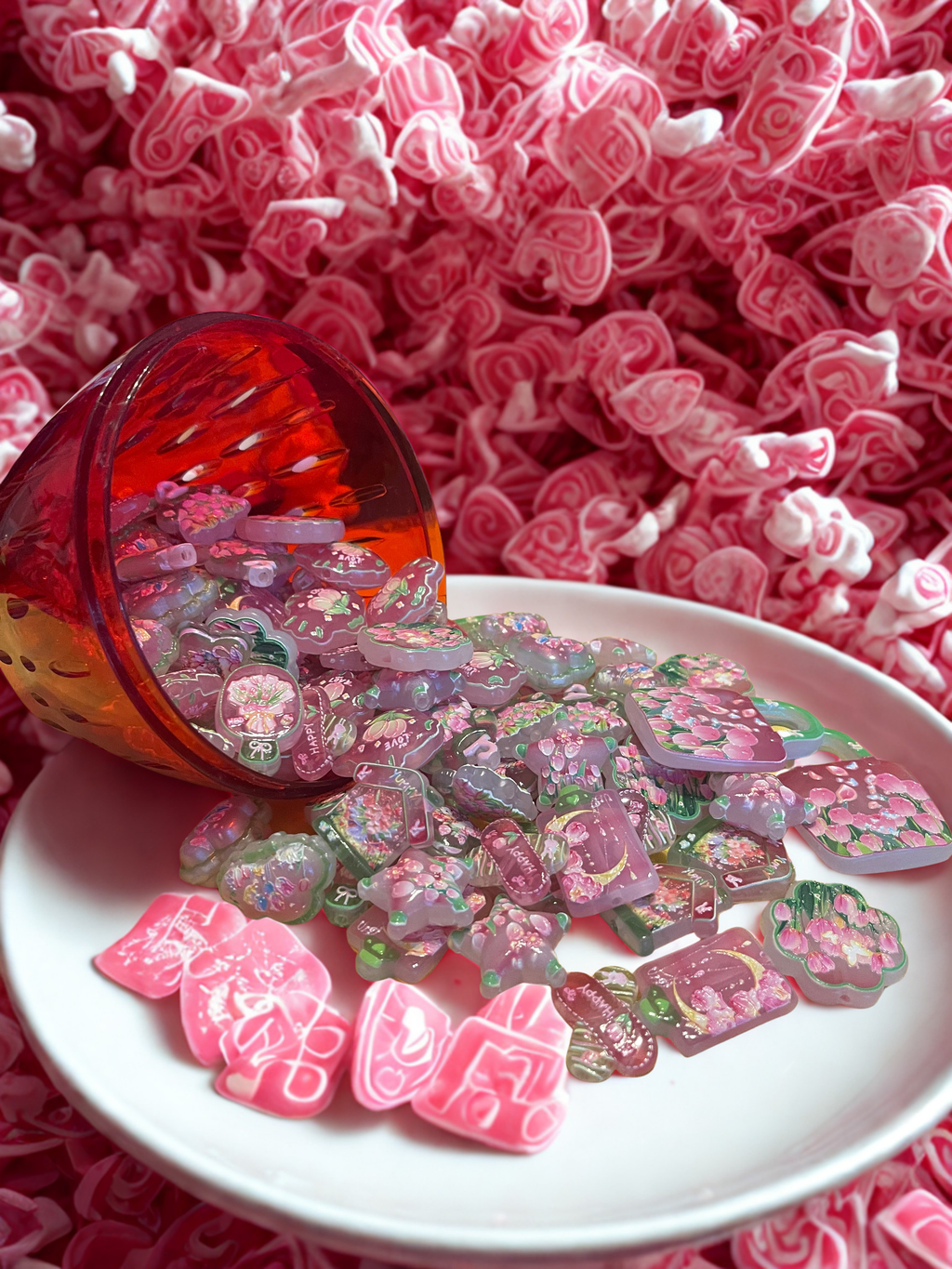 Acrylic Flower Beads — Green & Pink Fashion Shapes | DIY Jewelry & Crafts, 10 Per Pack