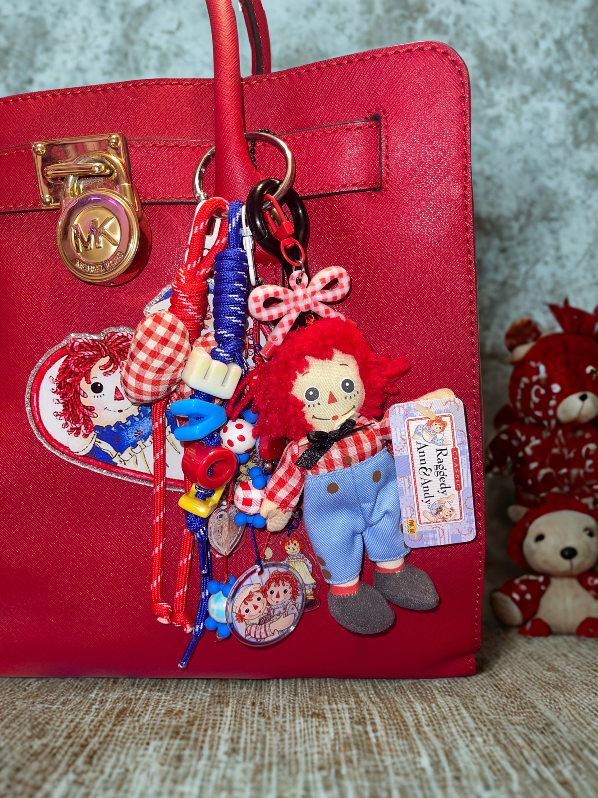 Rag Doll Plush Loaded Bag Charm – Chunky "LOVE" Paracord Keychain with Gingham Accents