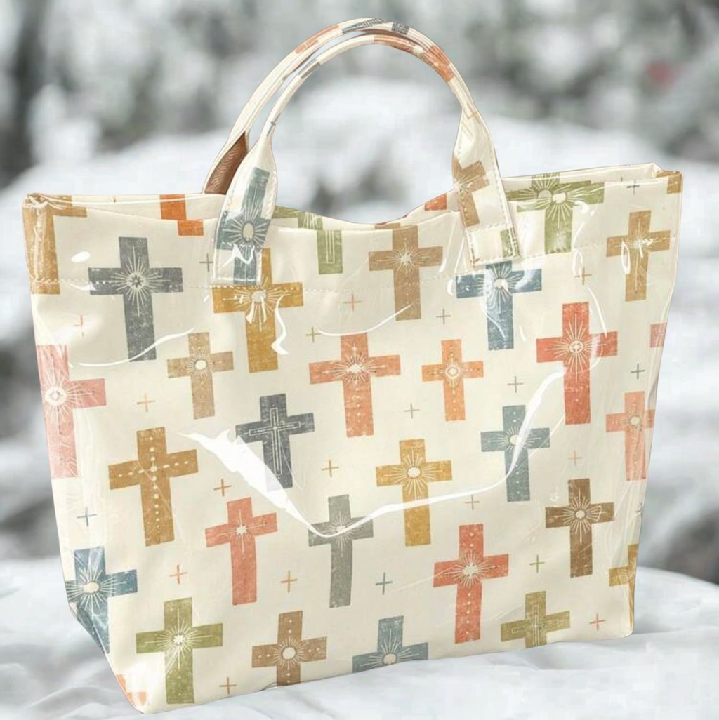 Retro Old Cross Tote Bag – Large Transparent PVC Waterproof