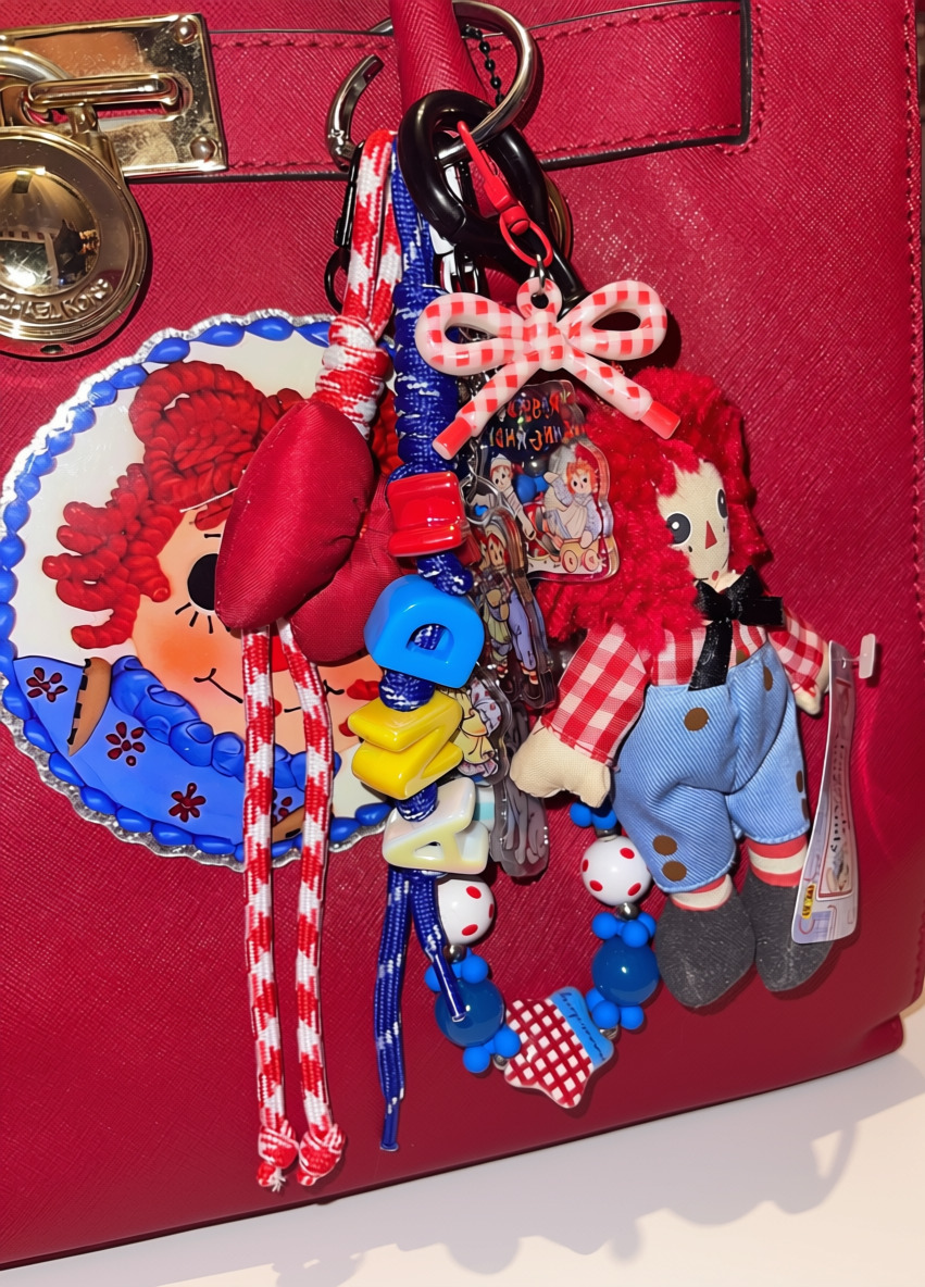 Rag Doll Primary Colors Loaded Bag Charm –  Paracord Keychain with Glitter Acrylic Accents