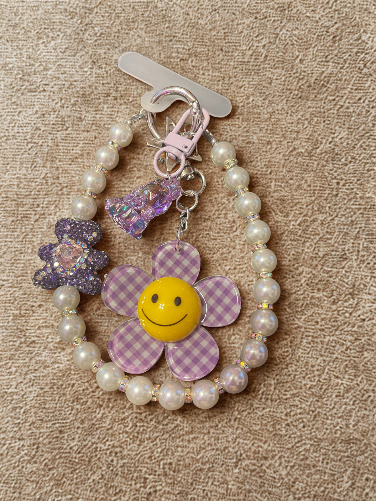 Teddy Bear Phone Charm – Pearl Beaded Strap