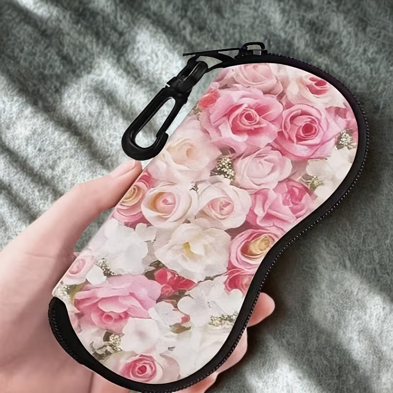 Pink & Cream Rose Neoprene Zippered Glasses Case