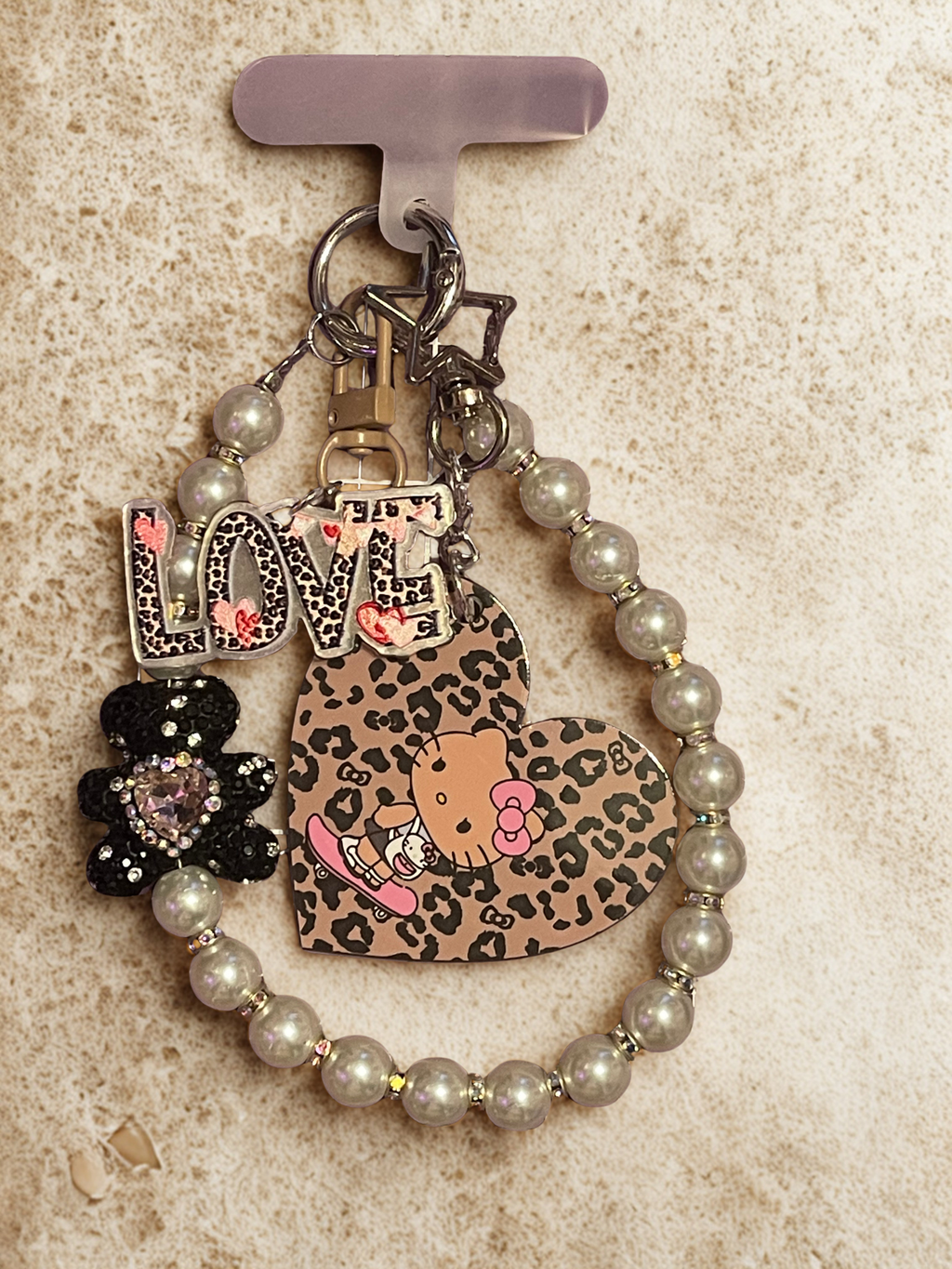 Teddy Bear Phone Charm – Pearl Beaded Strap
