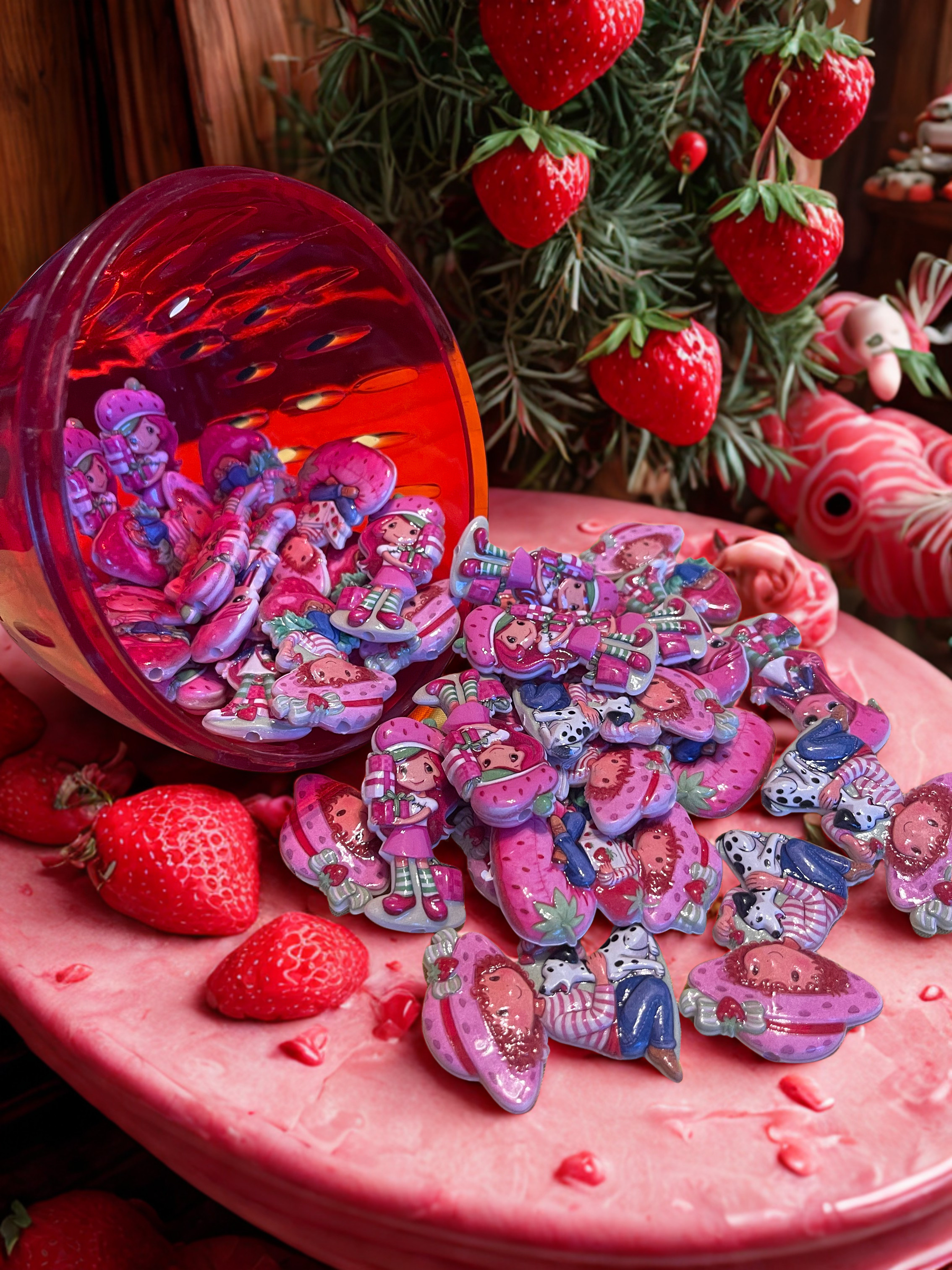 Strawberry Girl Figure Acrylic Beads | 80s Retro Character Beads