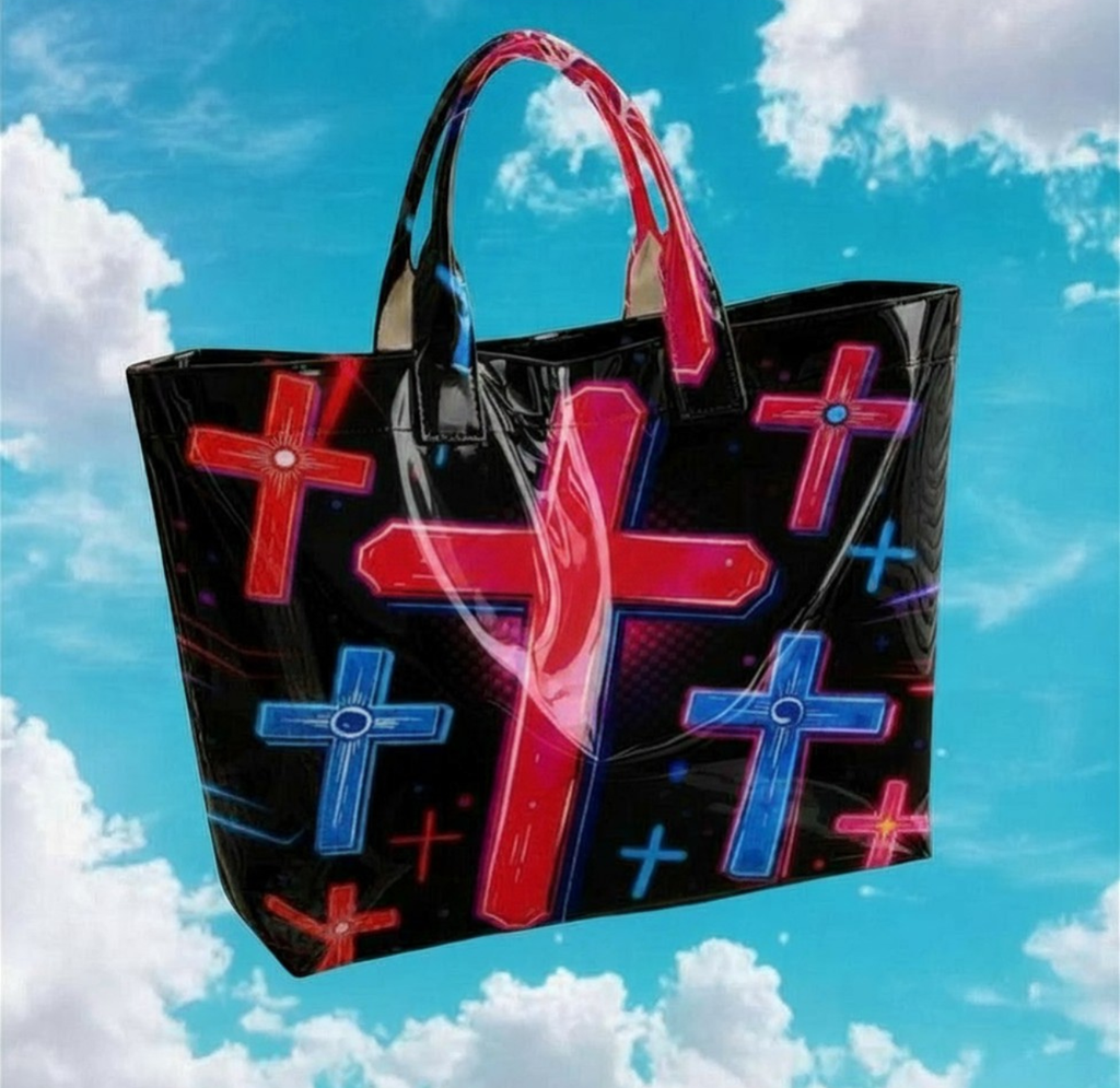 Neon Cyber Cross Printed Tote Bag – Large Transparent PVC Waterproof