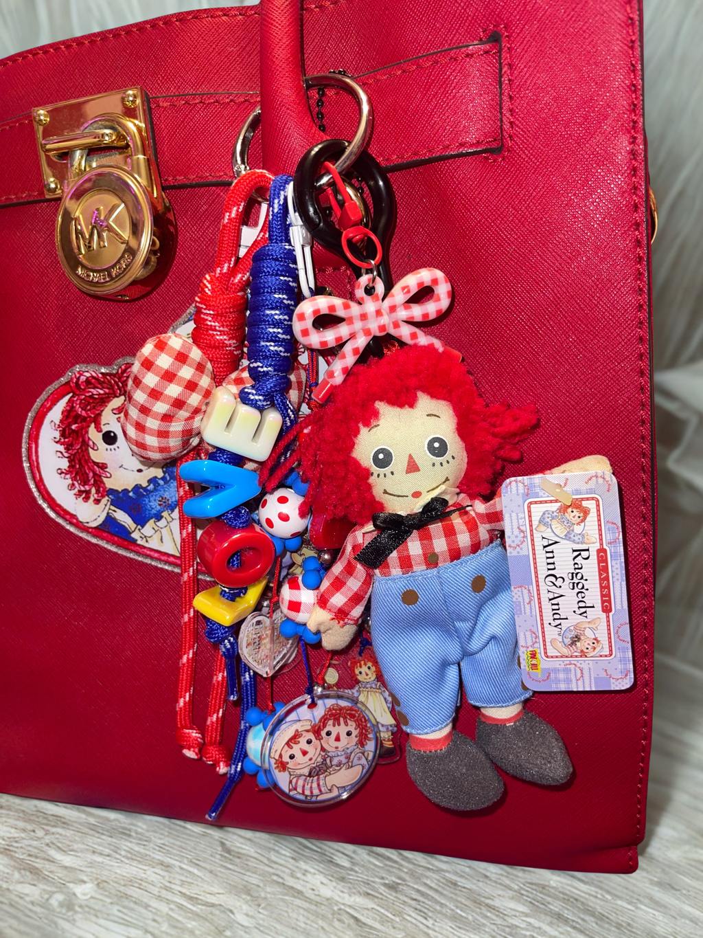 Rag Doll Plush Loaded Bag Charm – Chunky "LOVE" Paracord Keychain with Gingham Accents
