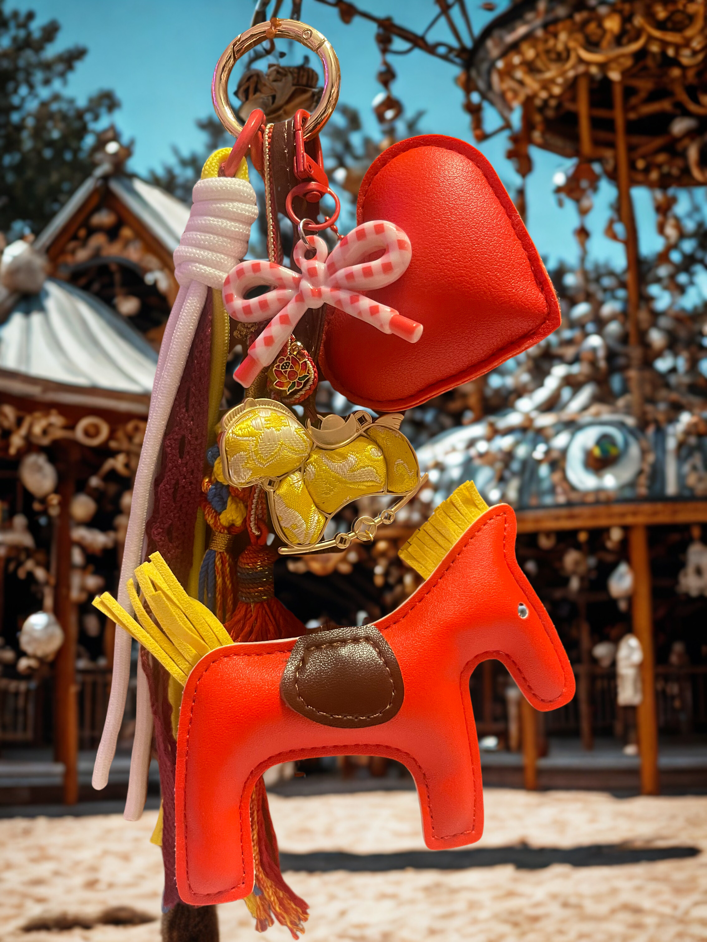 Horse Handmade Bag Charm - Faux Leather Horse Purse Charm with Ribbon & Charms, Handbag Accessory