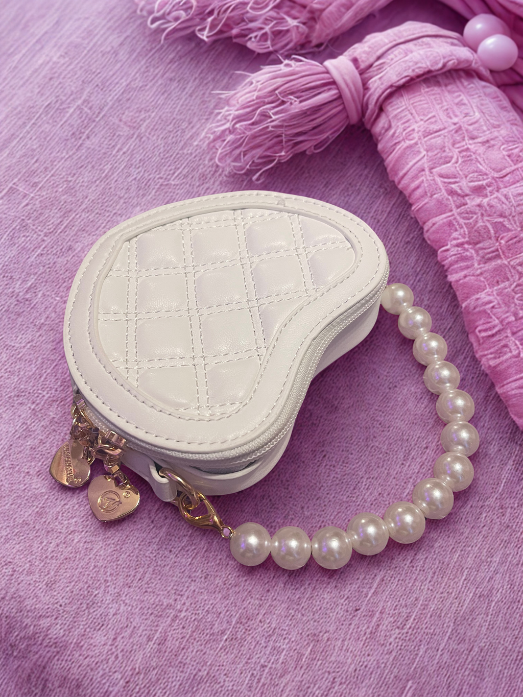 Mini Embroidered Heart Shaped Crossbody with Faux Pearl Handle - Selective Find