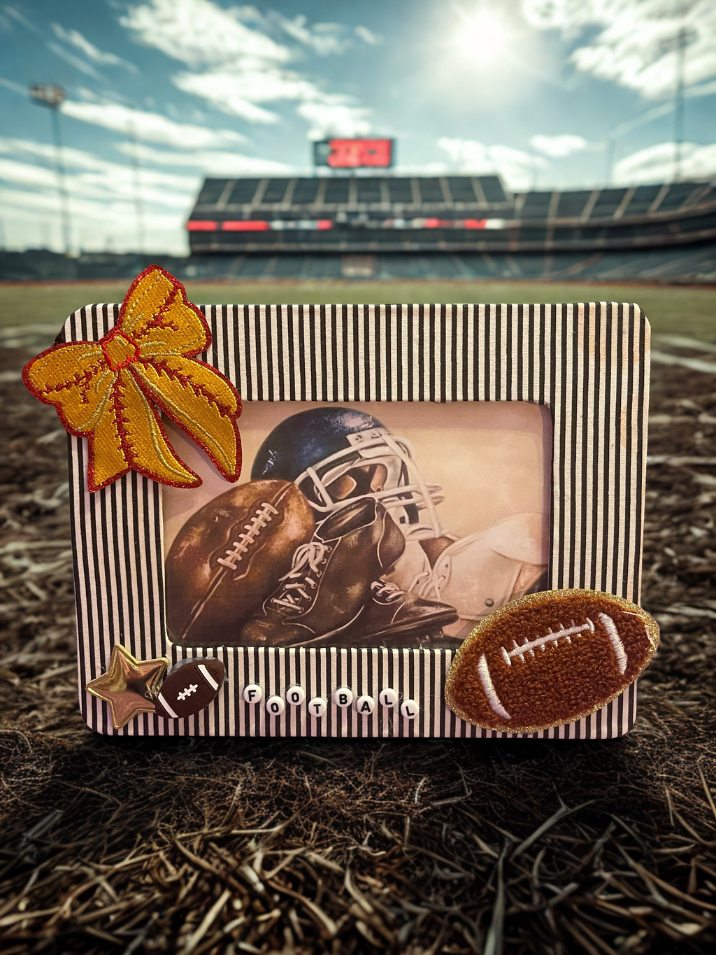 Embellished Sports Photo Frame - Handmade Fabric & Bead Decorated Wood Frame, 4x6 Photo, Sports Fan Gift
