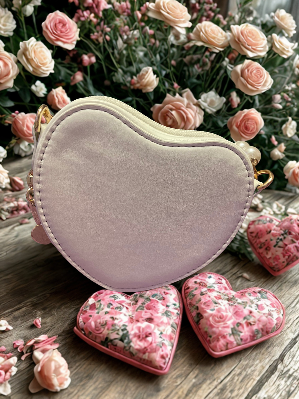 Mini Embroidered Heart Shaped Crossbody with Faux Pearl Handle - Selective Find
