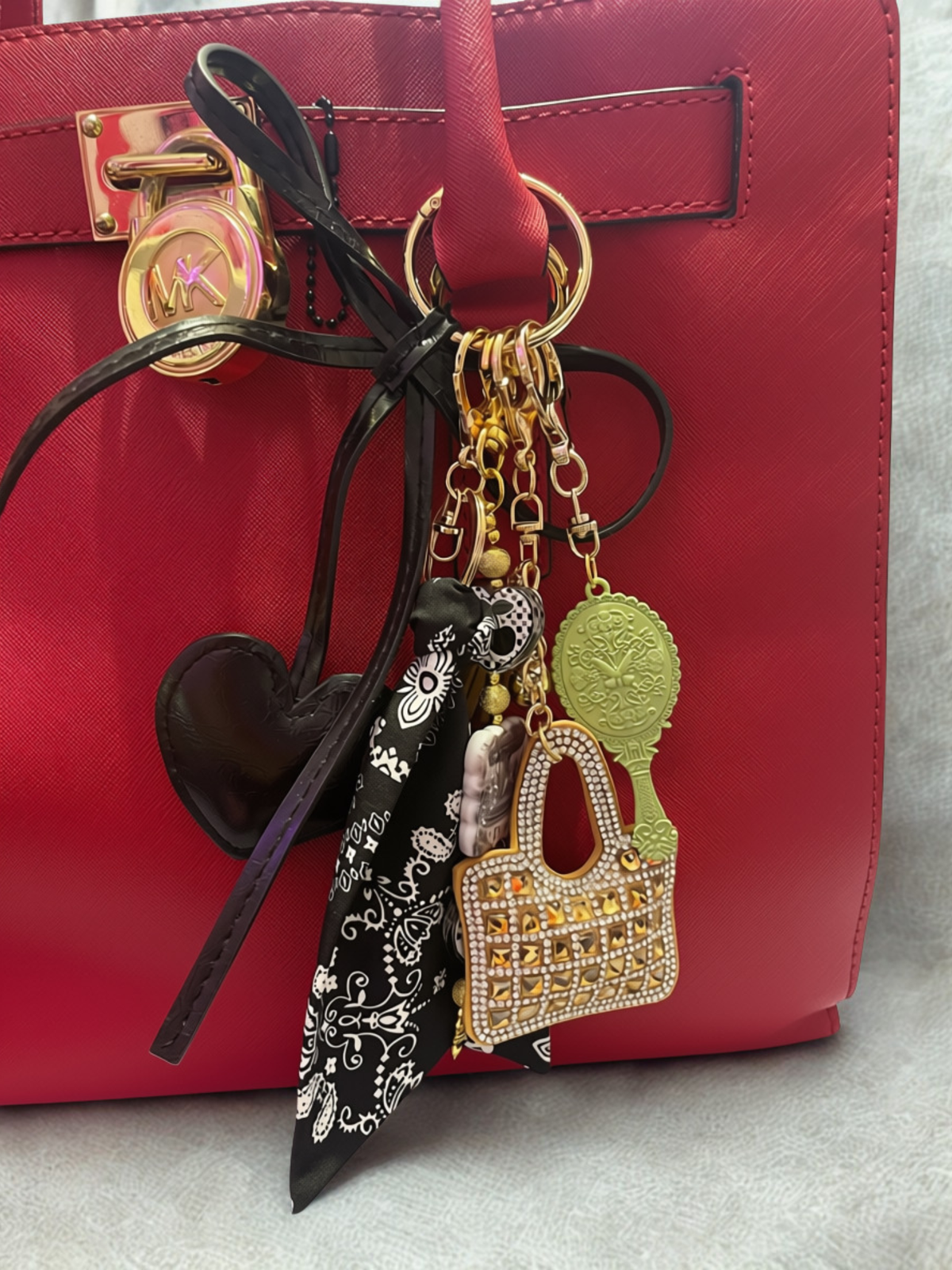 Handmade Bow Bag Charm – Heart & Mini Handbag