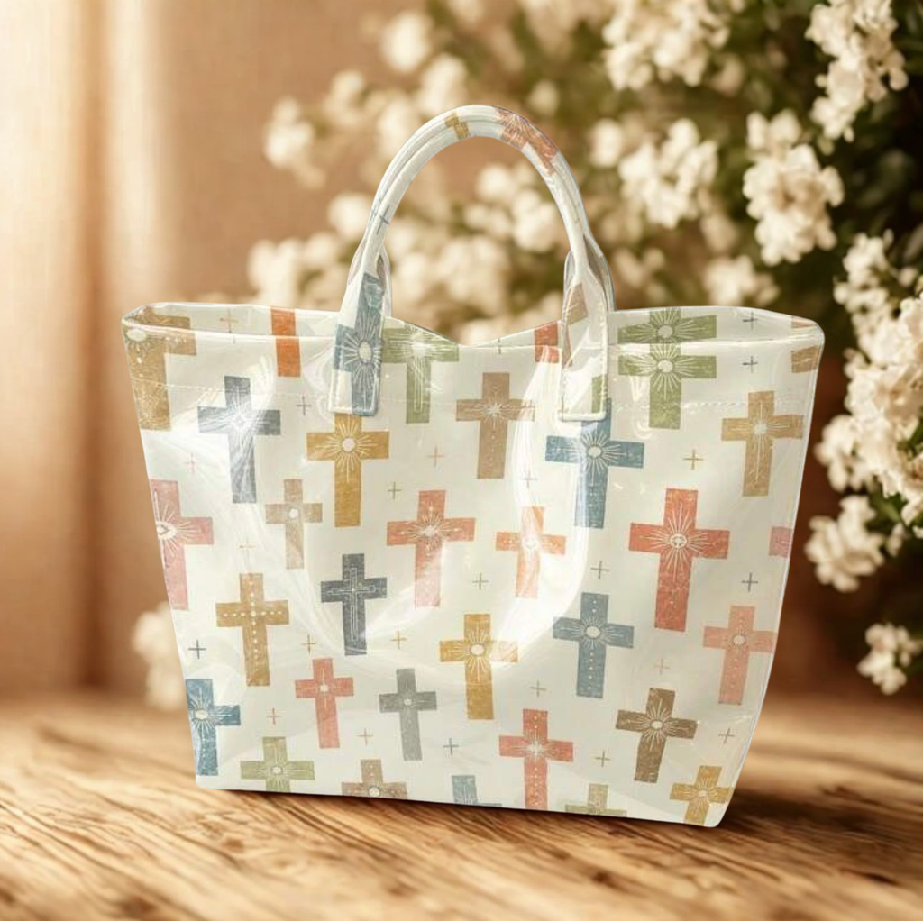 Retro Old Cross Tote Bag – Large Transparent PVC Waterproof