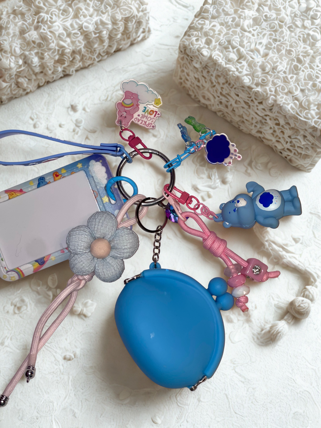 Care Bears Handmade Bag Charm - Miniature Bear Purse Charm with Ribbon & ID Holder, Handbag Accessory