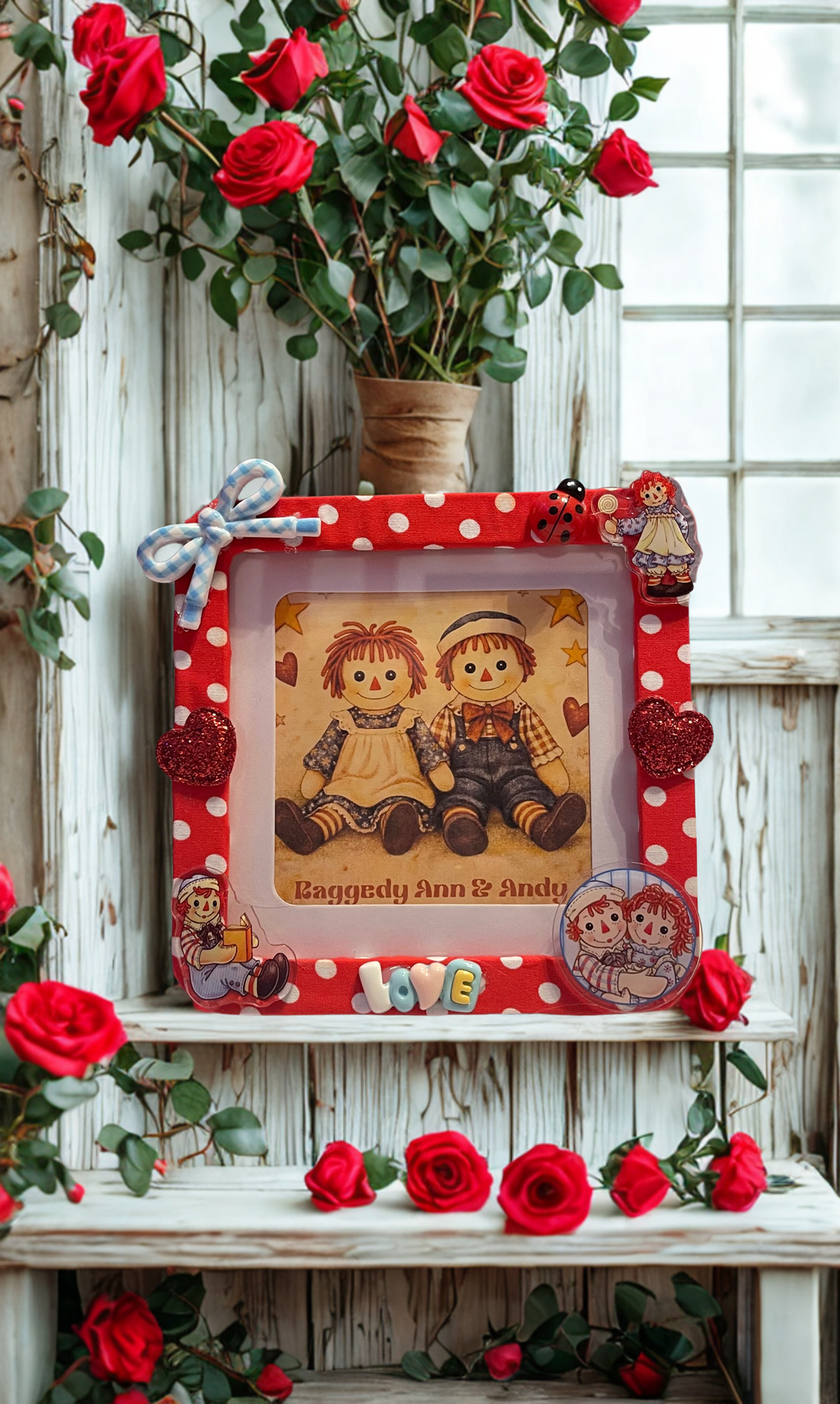 Embellished Character Photo Frame - Handmade Fabric & Bead Decorated Frame in Strawberry Shortcake, Raggedy Ann & Pooh, Unique Gift
