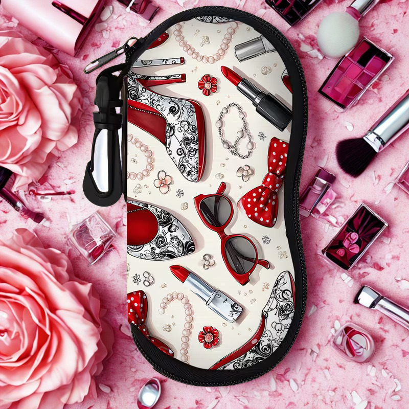 Retro Heels & Lipstick Print Zippered Glasses Case