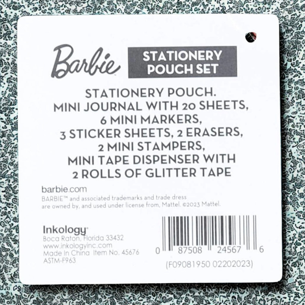 Barbie Stationery Pouch Set - Mini Journal, Markers, Stickers & Glitter Tape