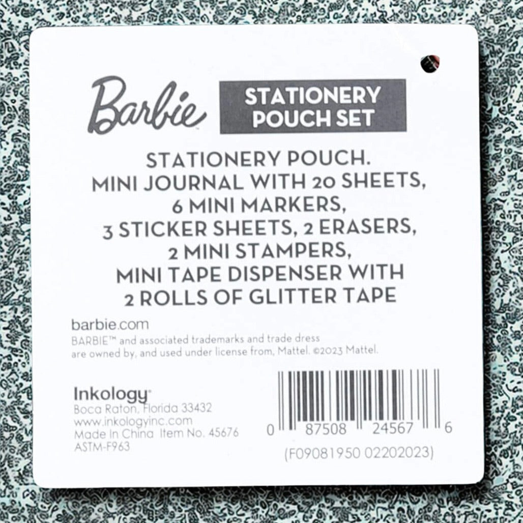 Barbie Stationery Pouch Set - Mini Journal, Markers, Stickers & Glitter Tape