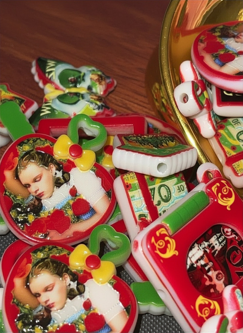 Emerald kingdom fantasy bead charms close up with portrait beads