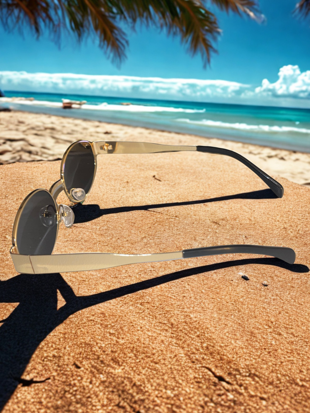 Oval Obsession Sunglasses side view on beach