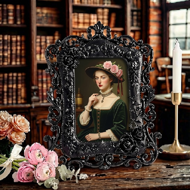 Black Gothic Rose Relief Resin Photo Frame, 4x6