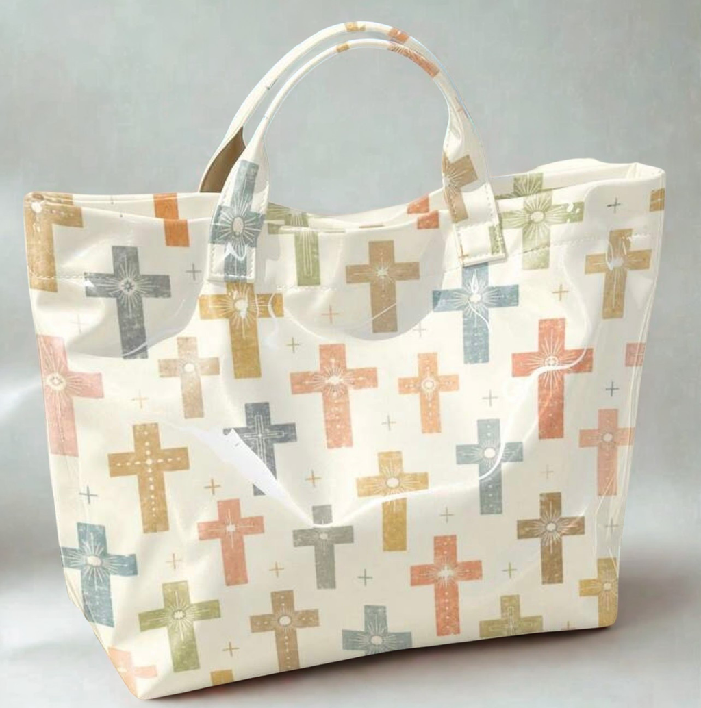 Retro Old Cross Tote Bag – Large Transparent PVC Waterproof