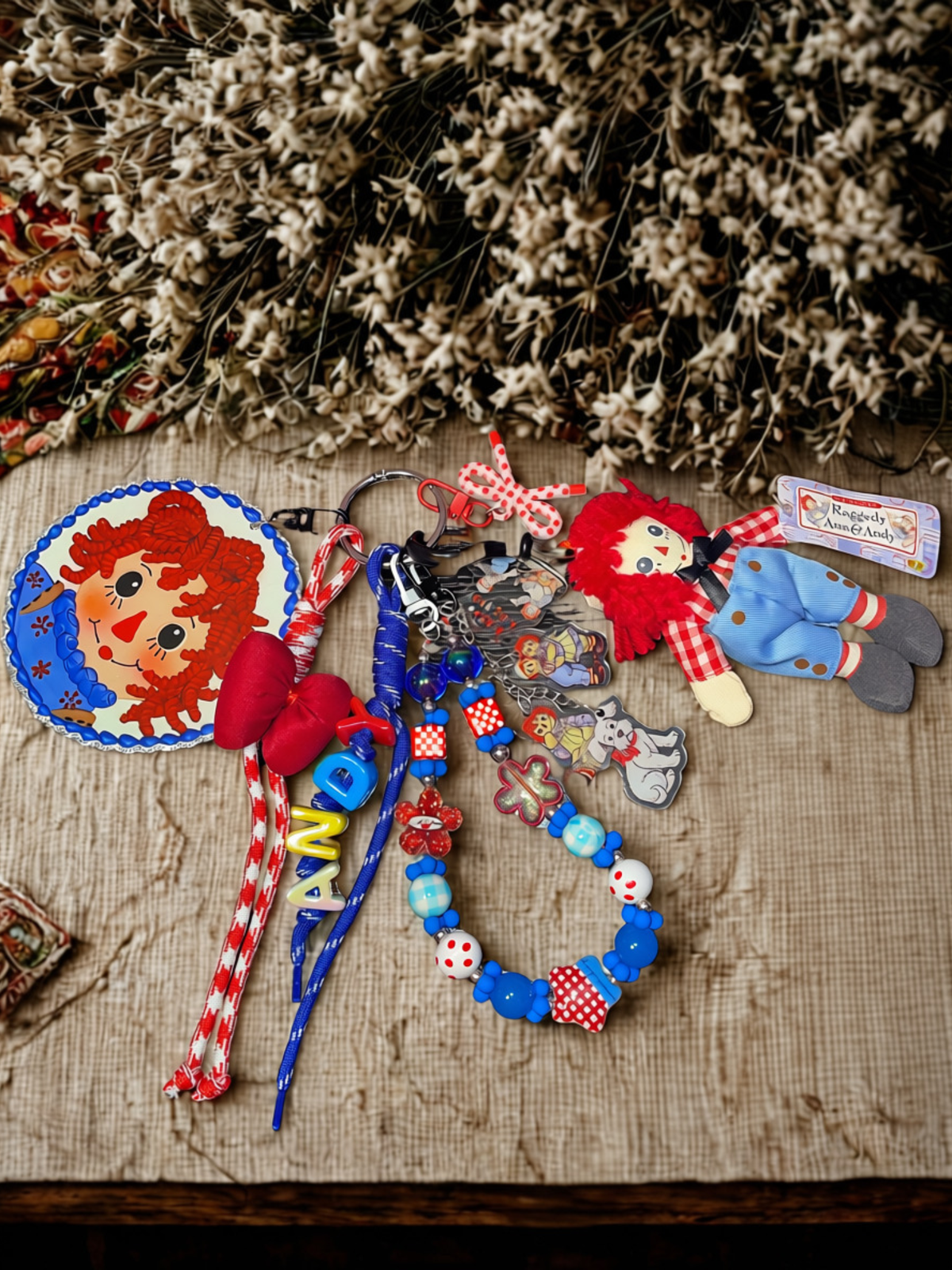 Rag Doll Primary Colors Loaded Bag Charm –  Paracord Keychain with Glitter Acrylic Accents