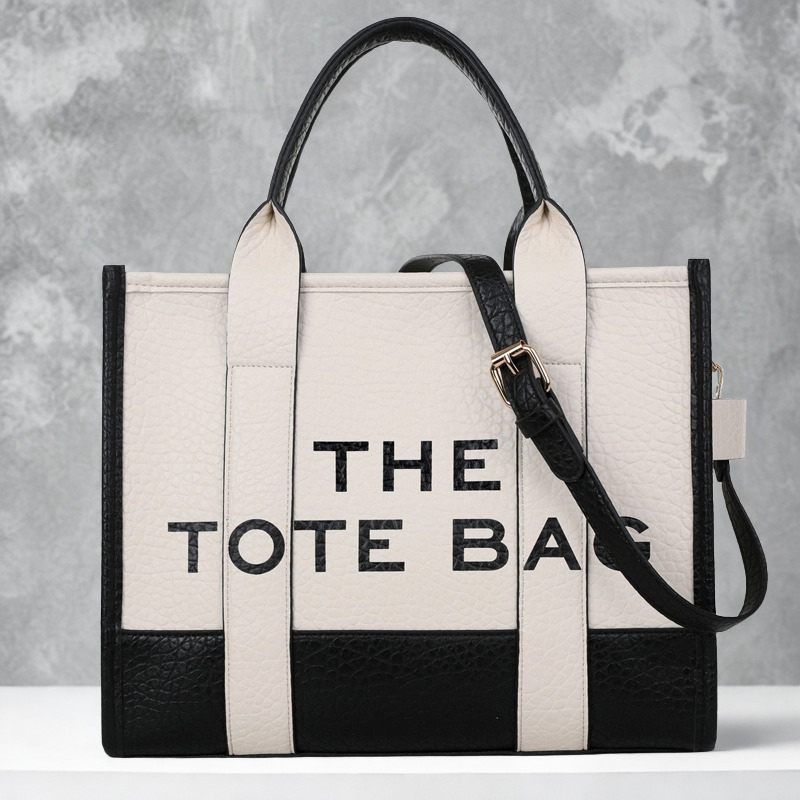 Double Color Block Tote Bag – Structured Vegan Leather Shoulder Bag- 3 Color Options