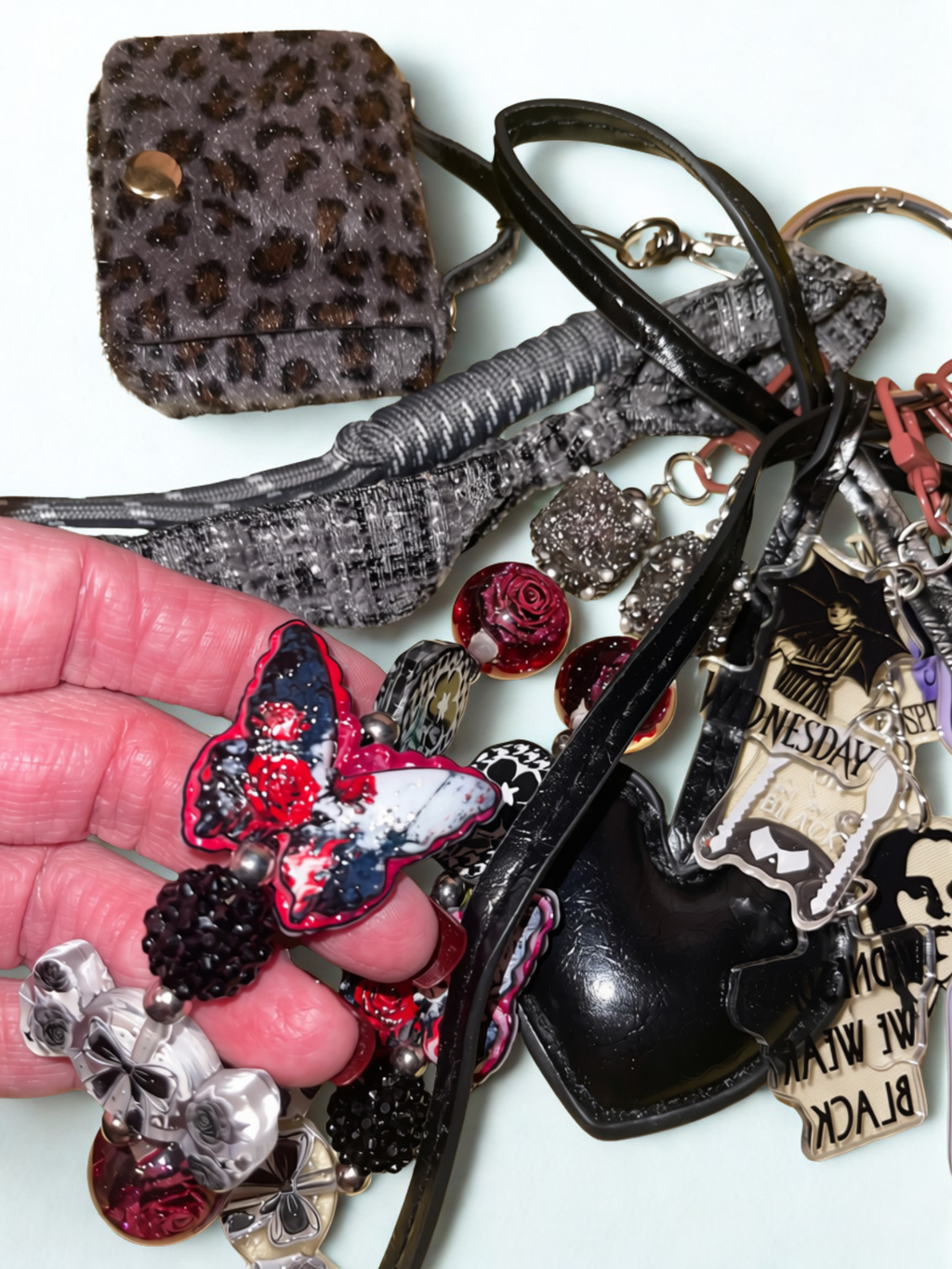 Creepy-Cute Gothic Girl Bag Charm Cluster – Spooky Acrylic Character Purse Accessory