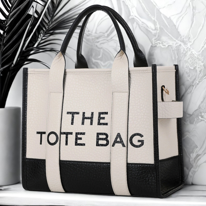 Double Color Block Tote Bag – Structured Vegan Leather Shoulder Bag- 3 Color Options
