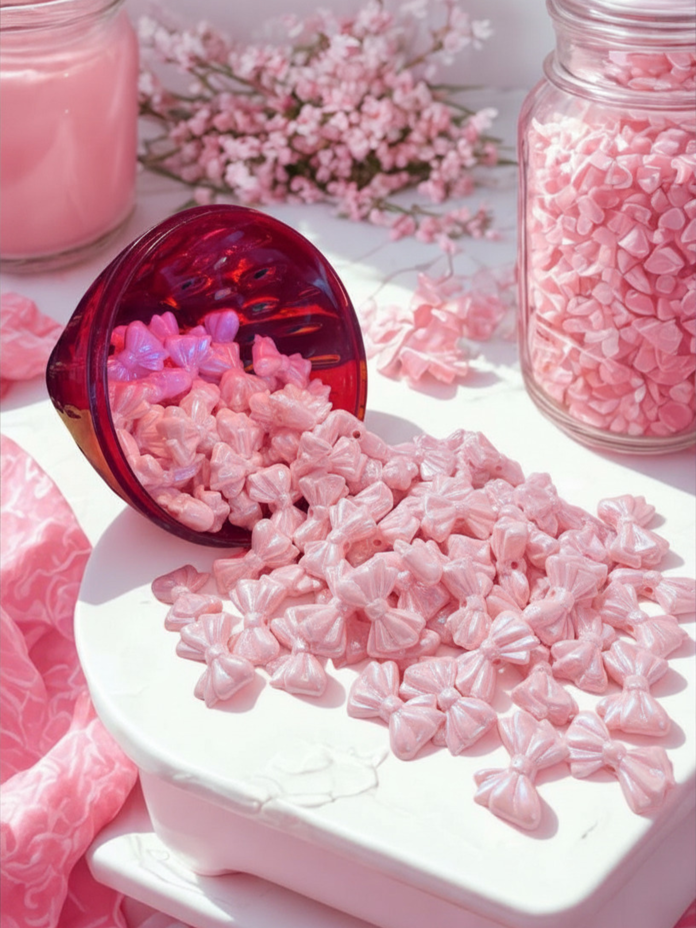 Pink Bow Beads | Coquette Aesthetic 3D Acrylic Ribbon Beads