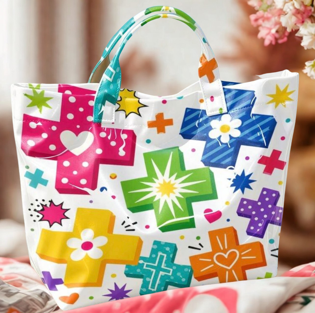 Cartoon Contrast Cross Tote Bag – Large Transparent PVC Waterproof