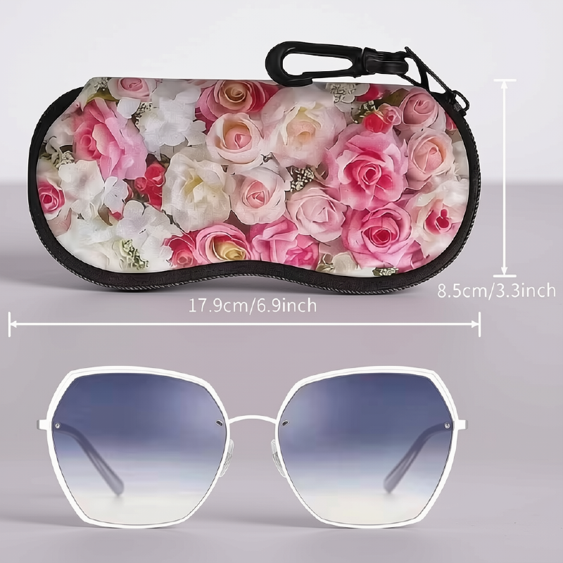 Pink & Cream Rose Neoprene Zippered Glasses Case