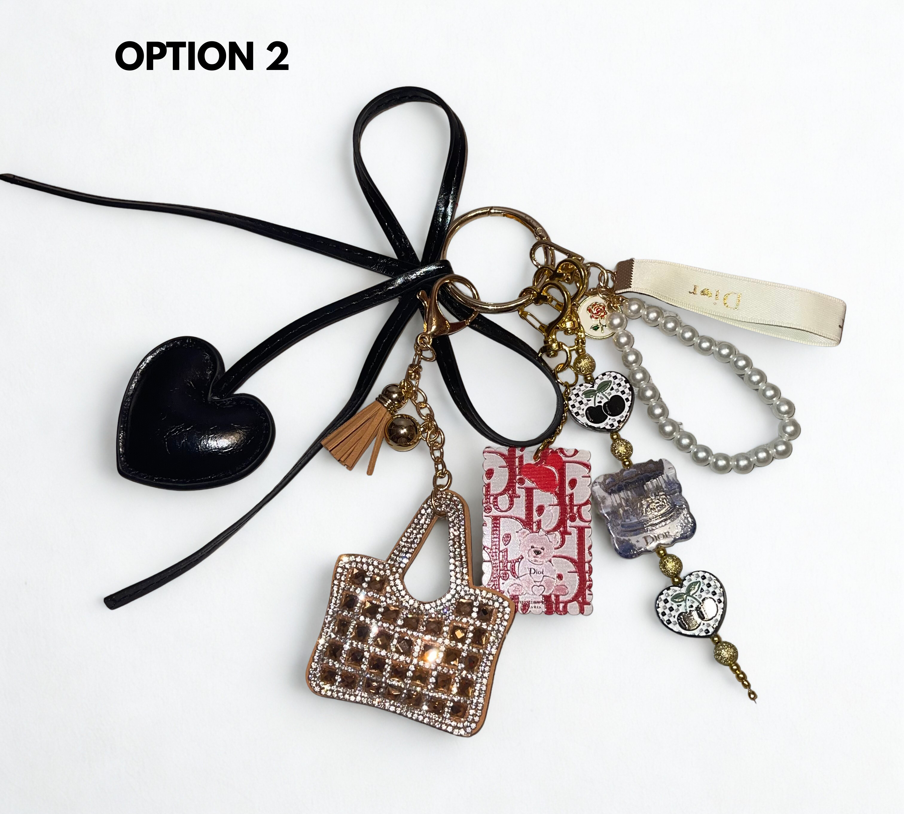 Ladies Fashion Handmade Bag Charm – Elegant Bow & Perfume Bottle Purse Charm