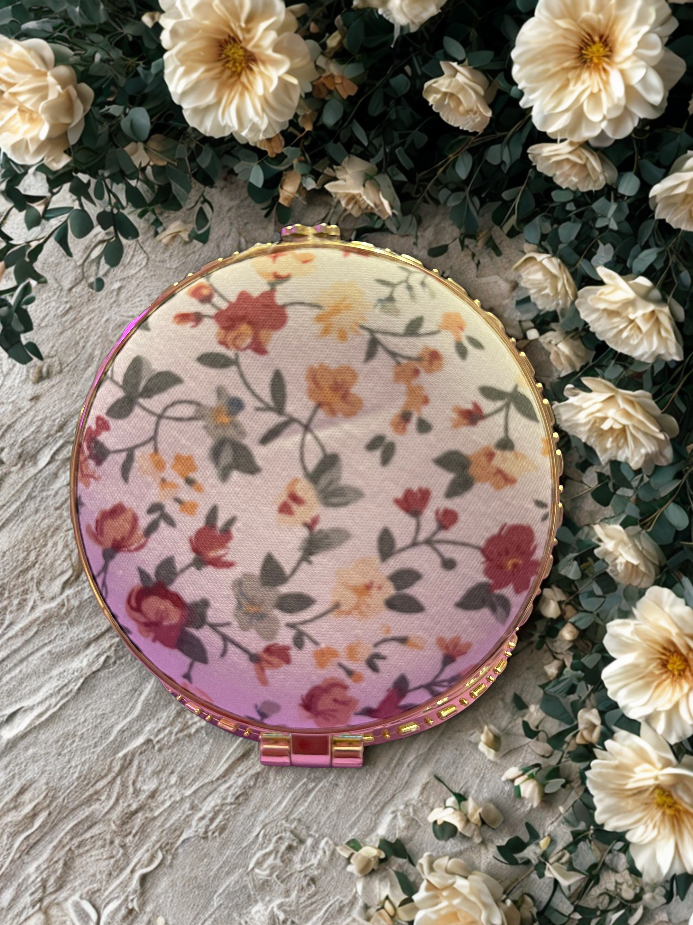 Floral Compact Make-up Mirrors – Portable Retro Foldable Mirror
