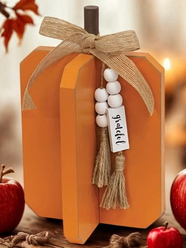 Grateful Orange Wooden Interlocking Pumpkin