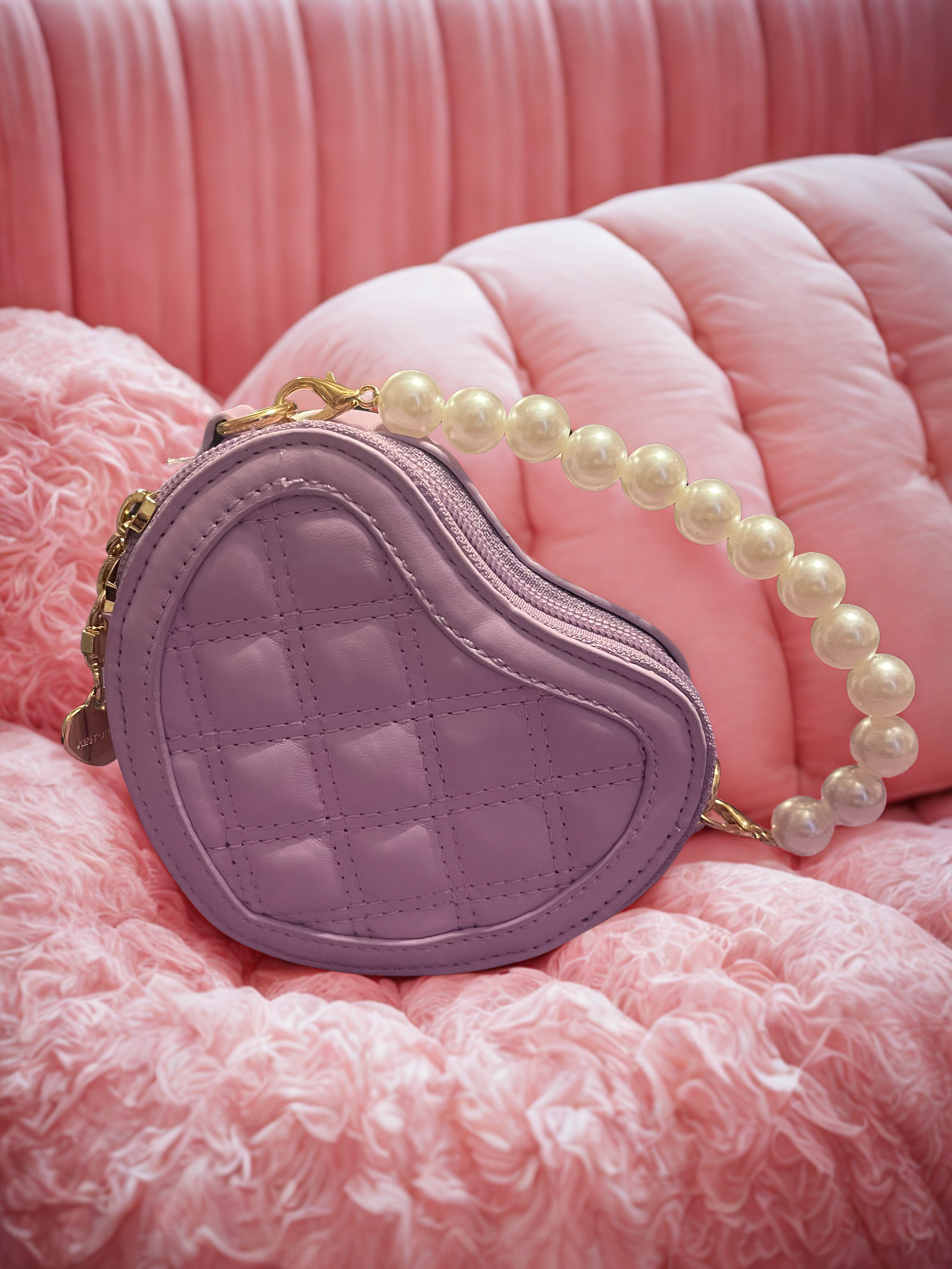 Mini Embroidered Heart Shaped Crossbody with Faux Pearl Handle - Selective Find