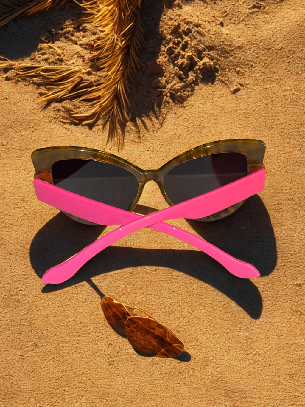 Leopard Kiss Cat Eye Sunglasses back view on sand