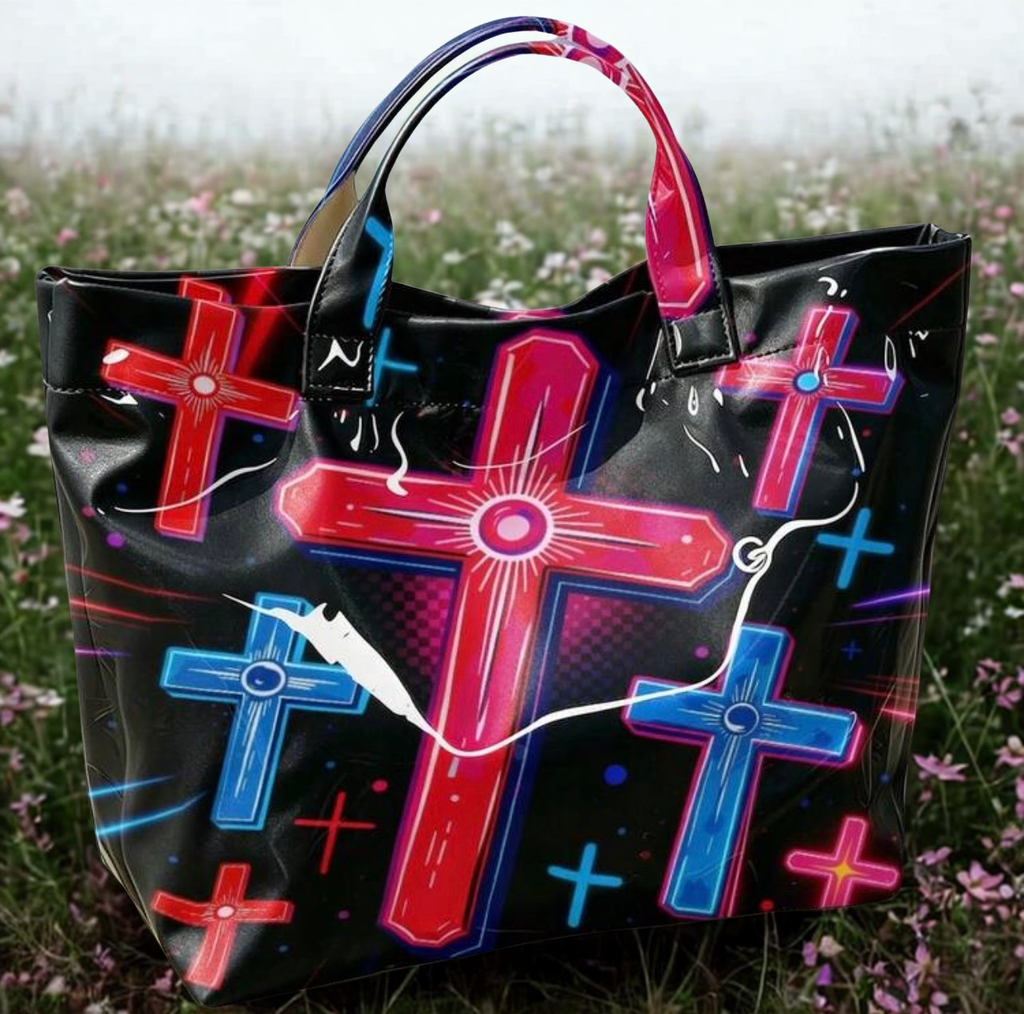 Neon Cyber Cross Printed Tote Bag – Large Transparent PVC Waterproof