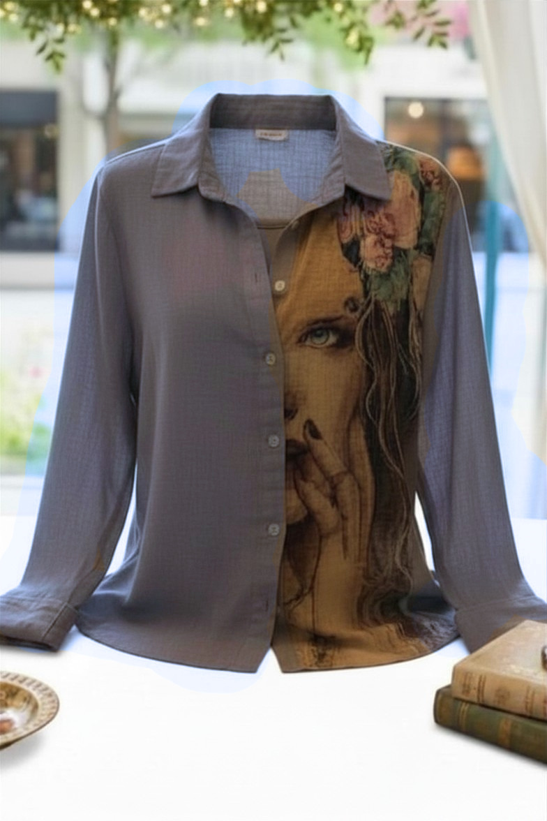 Asymmetric floral art print blouse - additional view