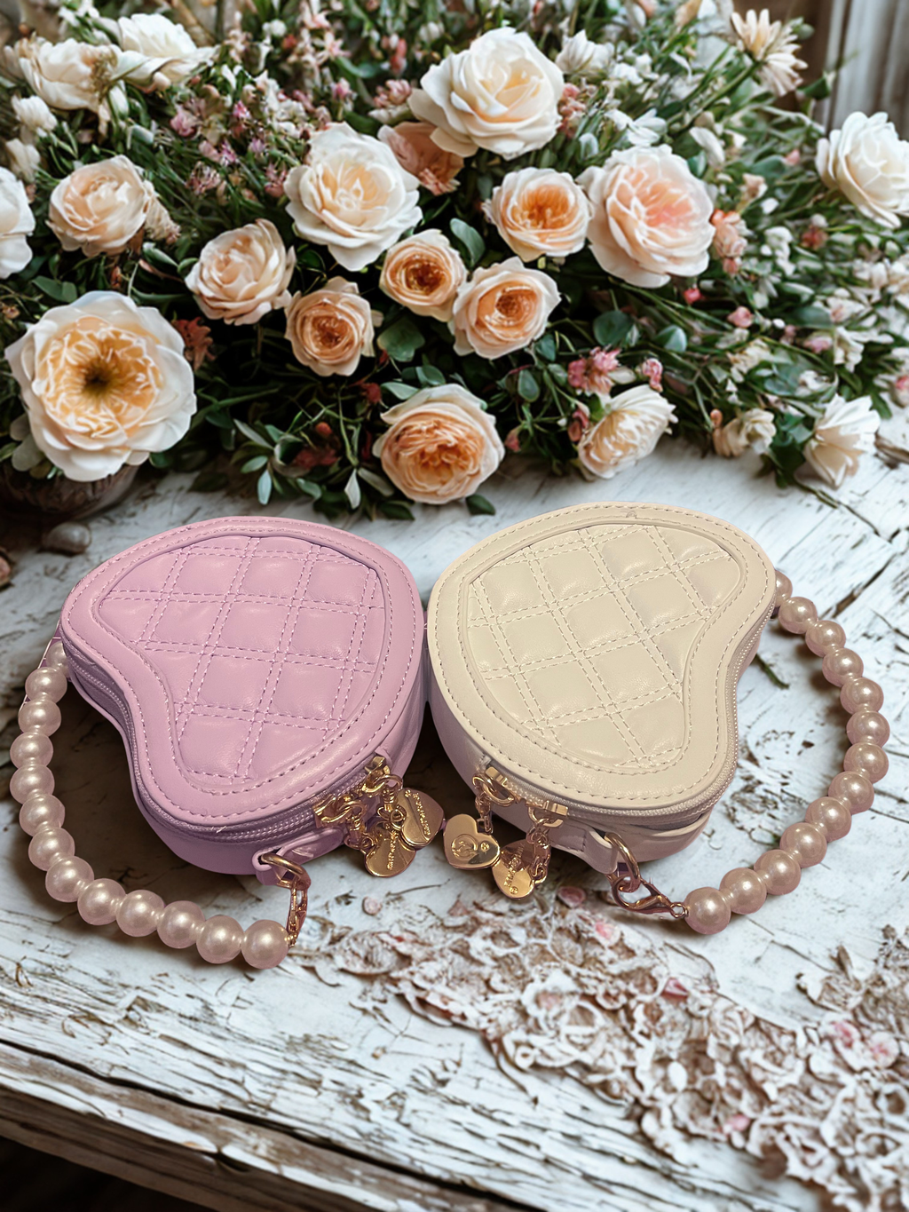 Mini Embroidered Heart Shaped Crossbody with Faux Pearl Handle - Selective Find