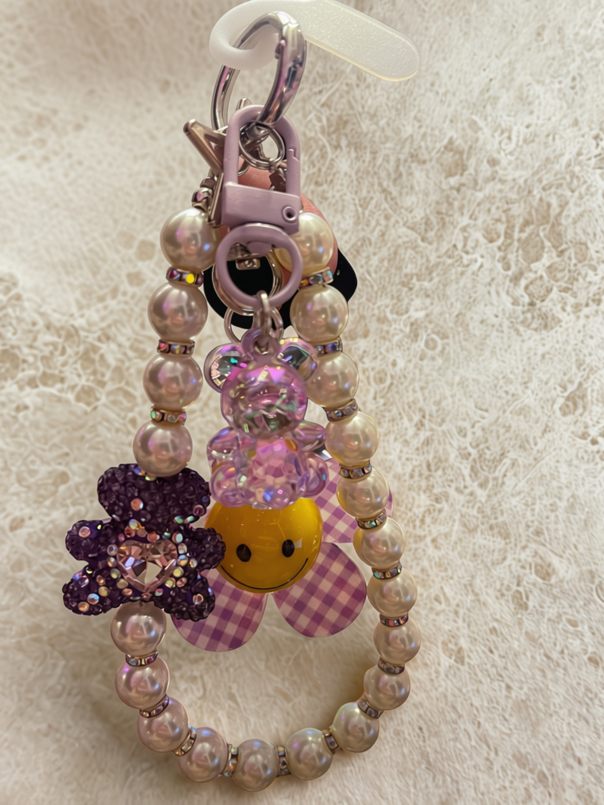 Teddy Bear Phone Charm – Pearl Beaded Strap