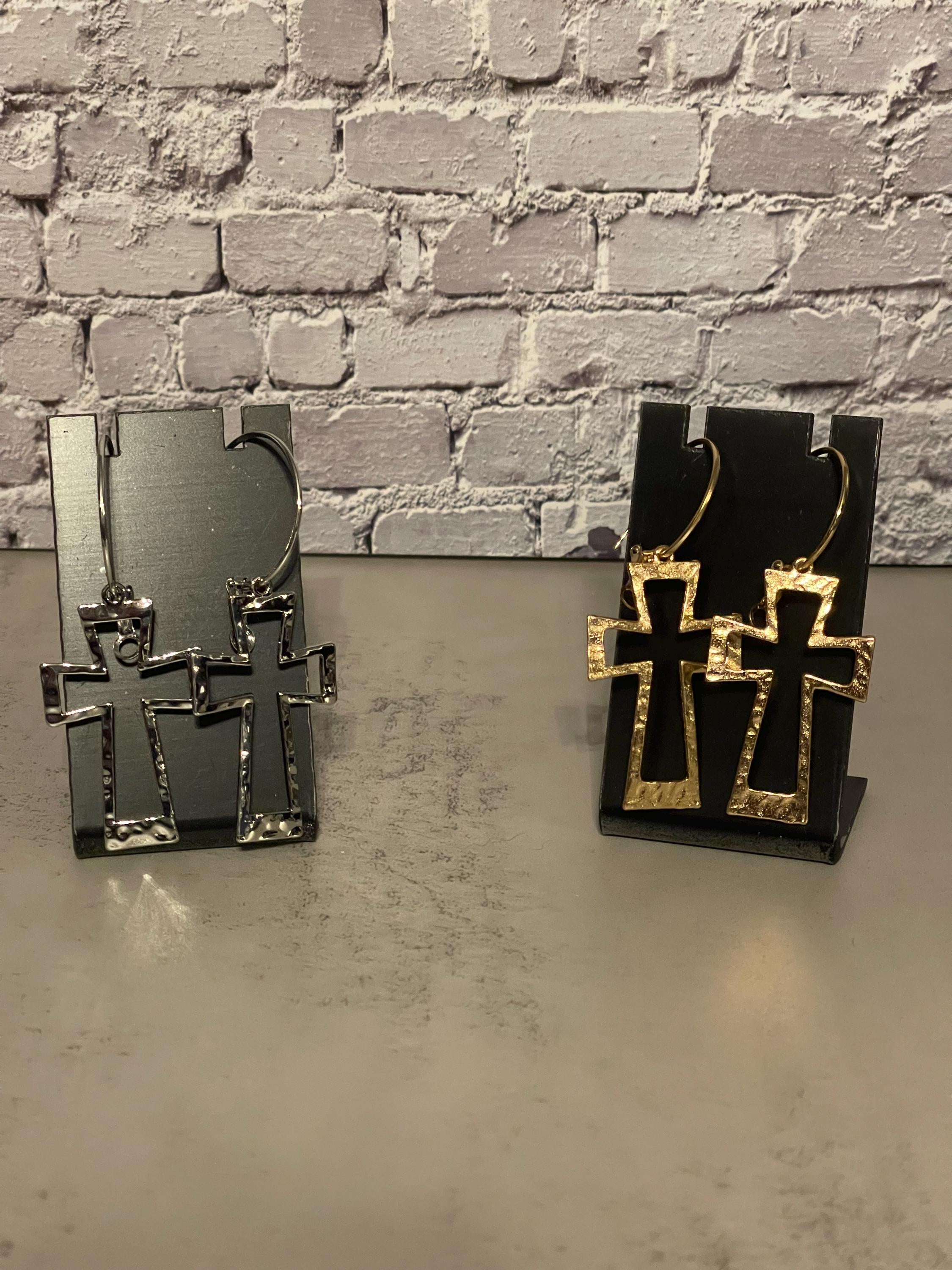 Cross Hoop Earrings - Gold & Silver Stainless Steel Cross Earring Collection, Faith Jewelry