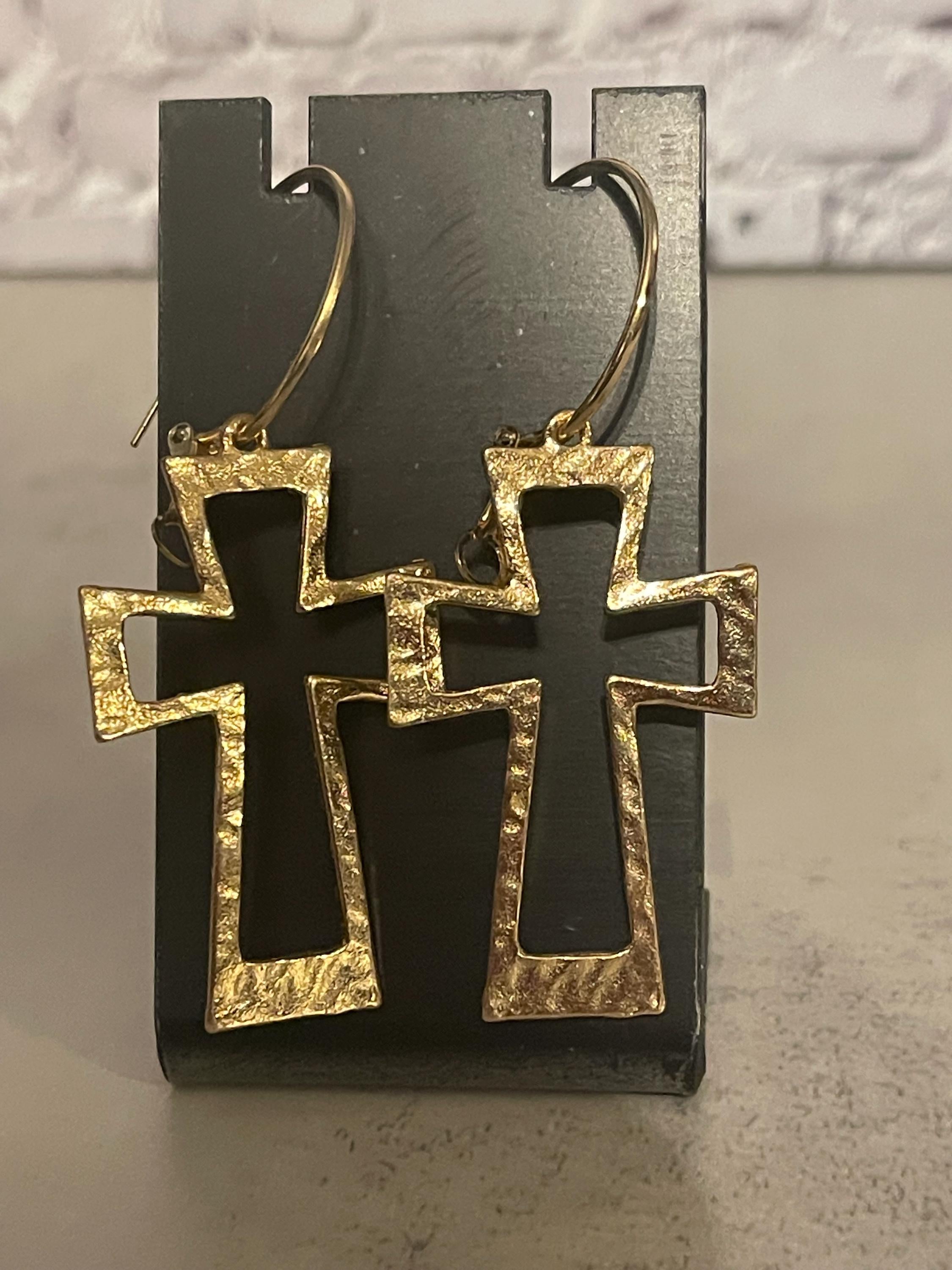 Cross Hoop Earrings - Gold & Silver Stainless Steel Cross Earring Collection, Faith Jewelry