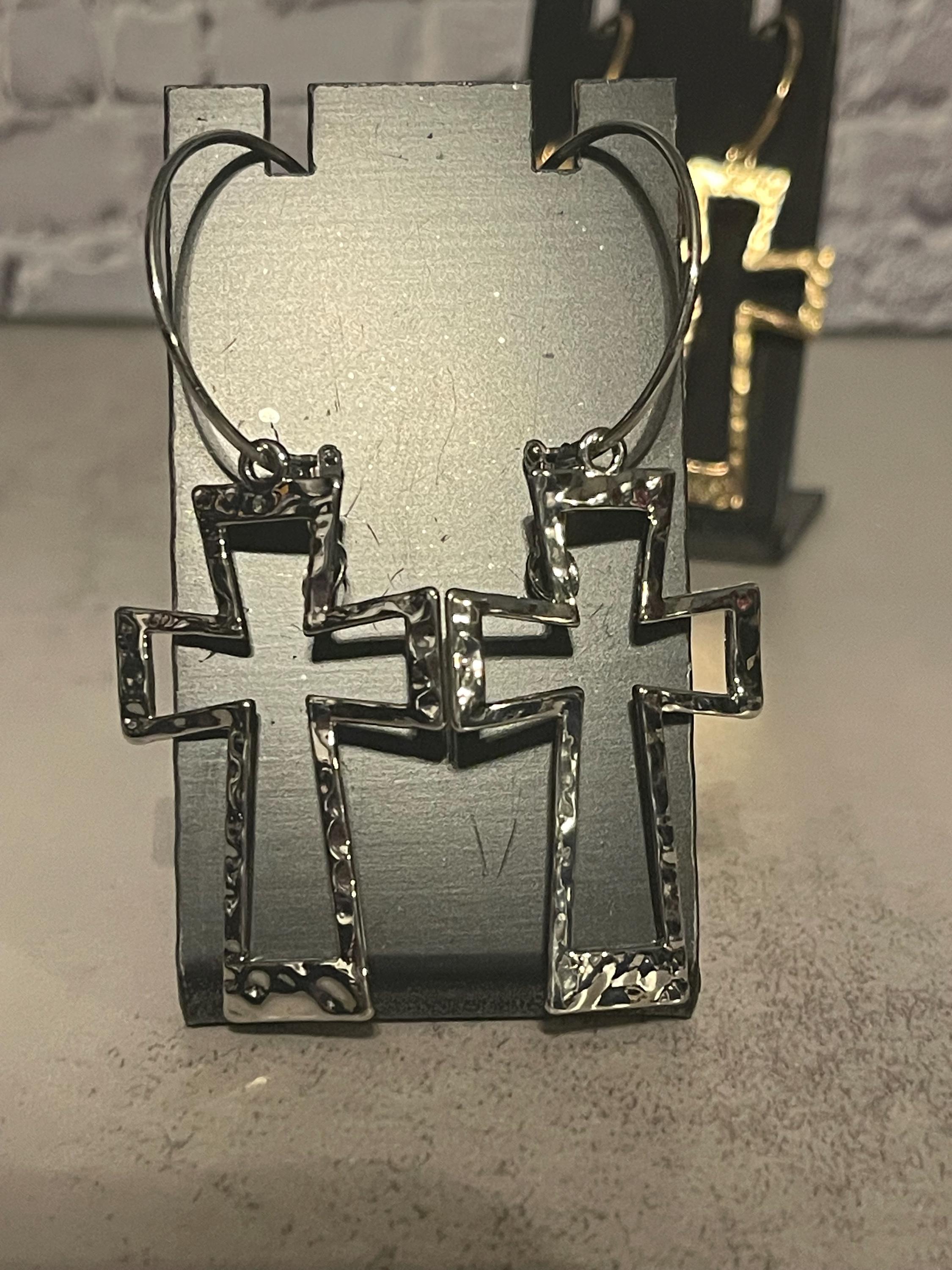 Cross Hoop Earrings - Gold & Silver Stainless Steel Cross Earring Collection, Faith Jewelry