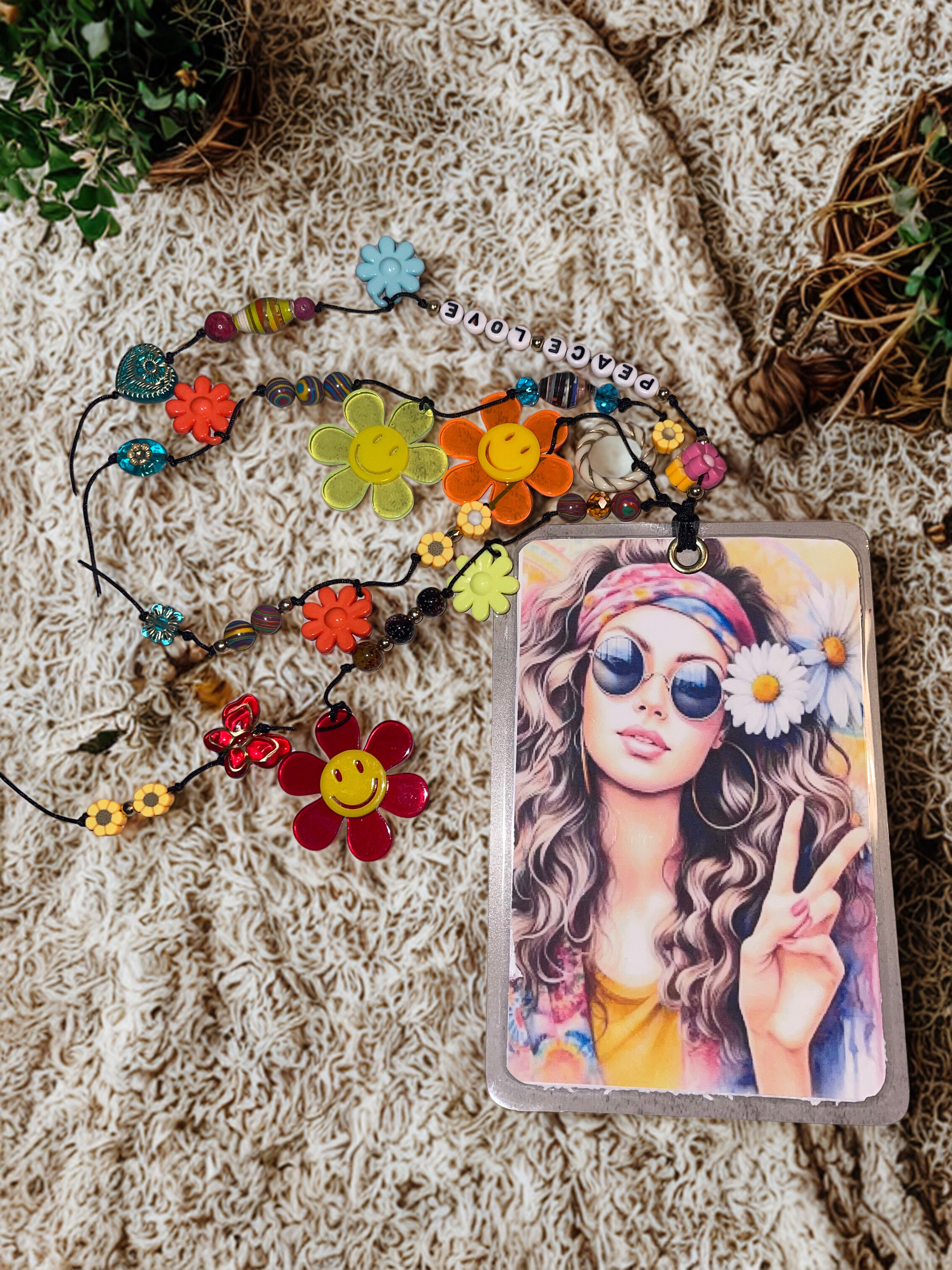 Boho Handmade Journal Charm with Bookmark - Flower Beaded Planner Charm, Bohemian Accessory