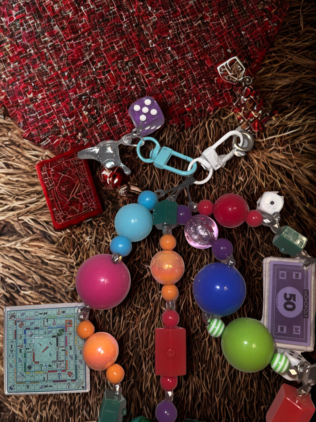 Vintage Board Game Handmade Junk Journal Charm - Vintage Beaded Bookmark Charm, Planner Accessory