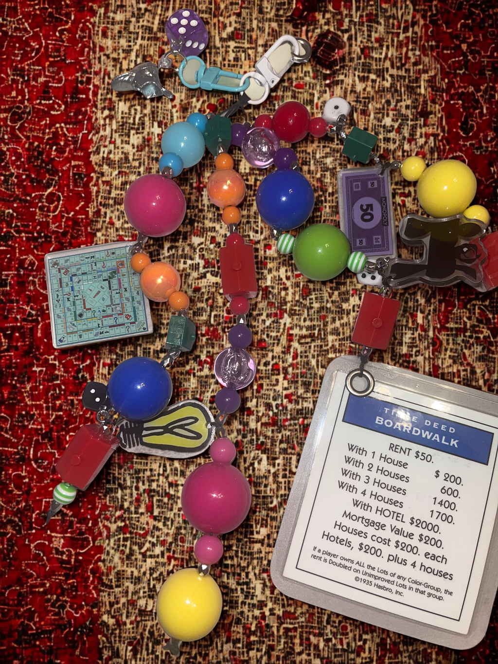 Vintage Board Game Handmade Junk Journal Charm - Vintage Beaded Bookmark Charm, Planner Accessory